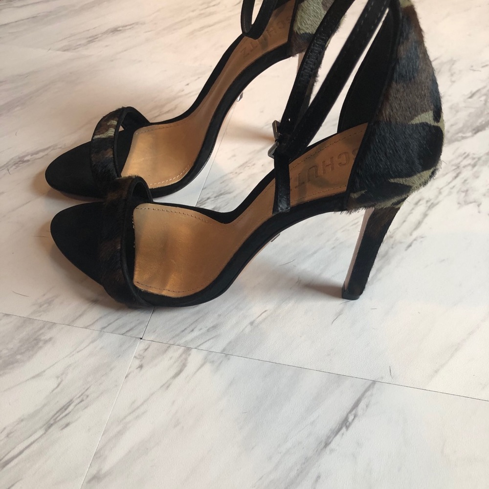 Schutz Nelita Camo Calf Hair Heel 7 - Picture 3 of 9